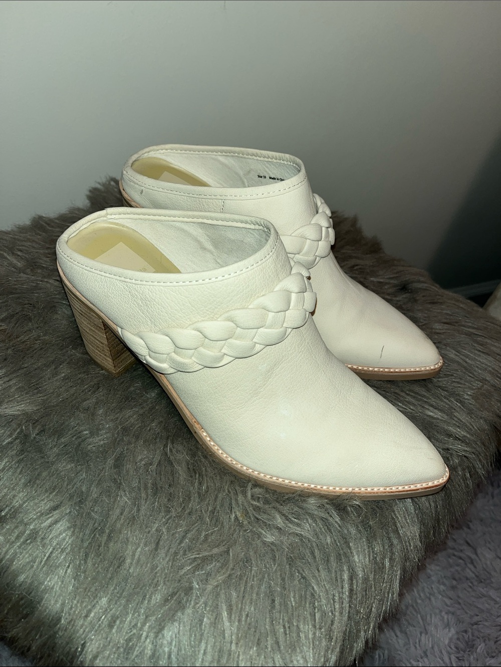 Dolce Vita White Braided Leather Mule Heels